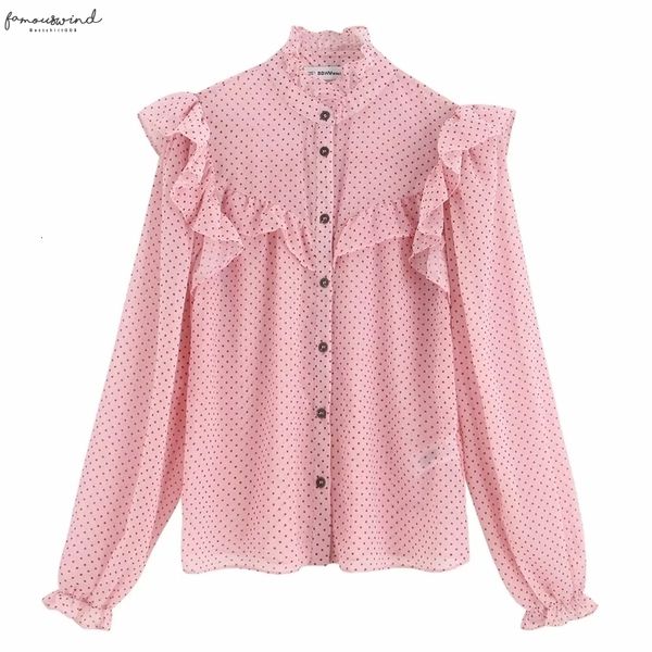 

2020 women sweet cascading ruffles dots printing casual blouse shirts female long sleeve chiffon chemise chic blusas ls4170, White