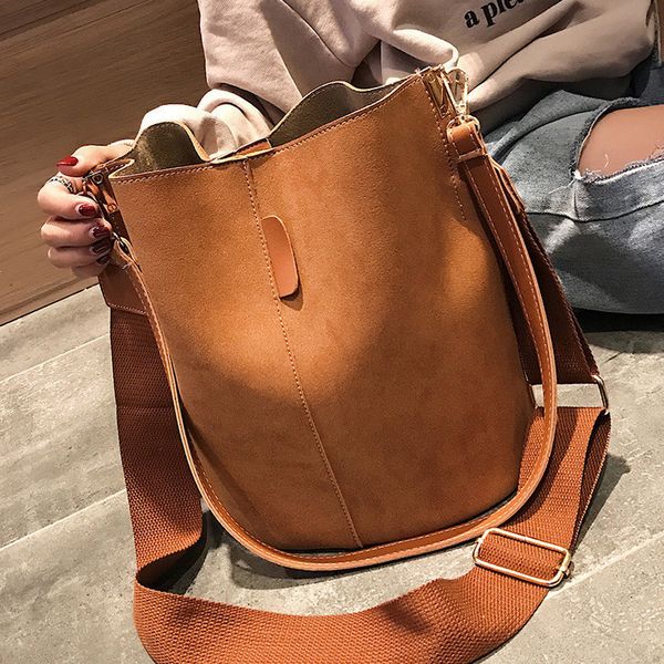 

messenger bag women bucket shoulder bag large capacity vintage matte pu leather lady handbag designer bolsos mujer black