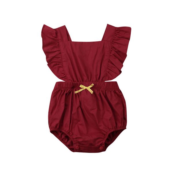 

kids baby girl solid ruffled bodysuits clothes summer girls cotton bow one-pieces bodysuit jumpsuit sunsuit, Blue