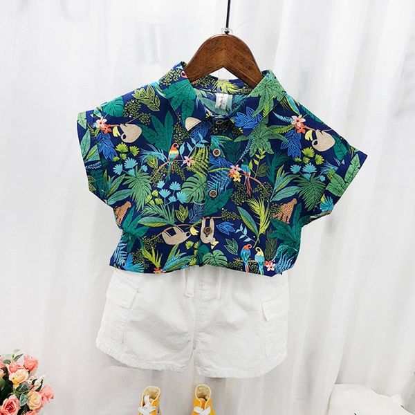 

korean style children's floral baby short-sleeved children's clothing shirt shirt men's short-sleeved summer clothing holiday