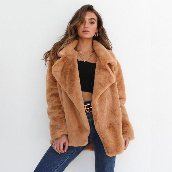 

short fur coat women 2020 autumn winter new imitation fur suit collar long sleeve fashion warm coat trend 132, Black