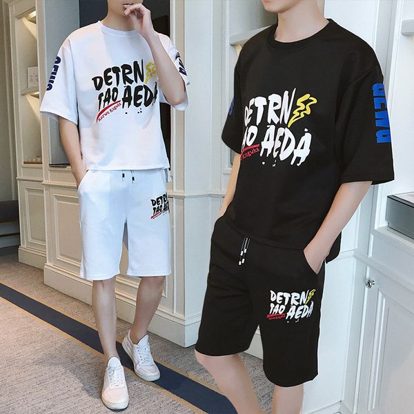 

fashion men's tracksuits 2020 summer new mens two-piece t-shirt suit casual men thin short-sleeved suits plus size s-4xl, Gray