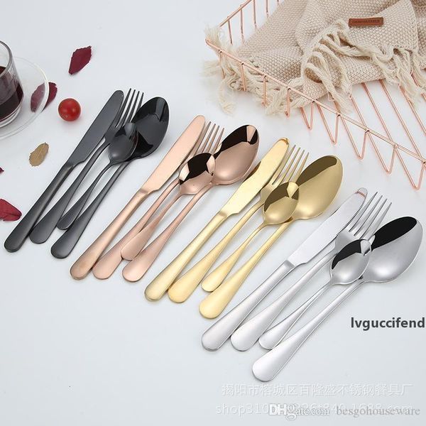 

4 pcs/set colorful cutlery flatware set spoon kitchen utensil fork knife tea spoon dinnerware kit stainless steel dinnerware set bh0280