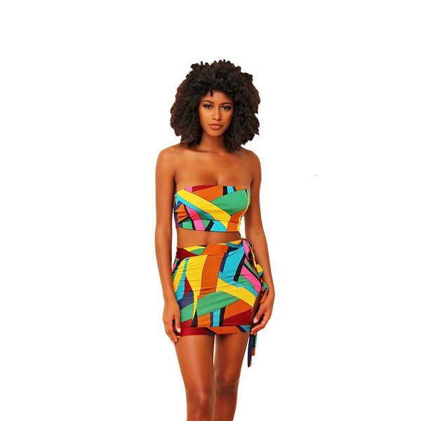 

spring summer women two piece set and pants plus size outfits tracksuit sweatsuit outfit patchwork print strapless skirt, Gray