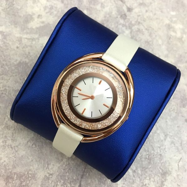 

new luxury rose gold women watch fashion leather nice lady dress watch rolling diamond women watch famous design relojes de marca mujer, Slivery;brown