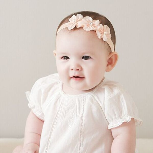 

baby girl headband infant hair band headwear tiara toddlers ribbon kids flower bow pearl turban hair headwrap newborn accessory, Slivery;white