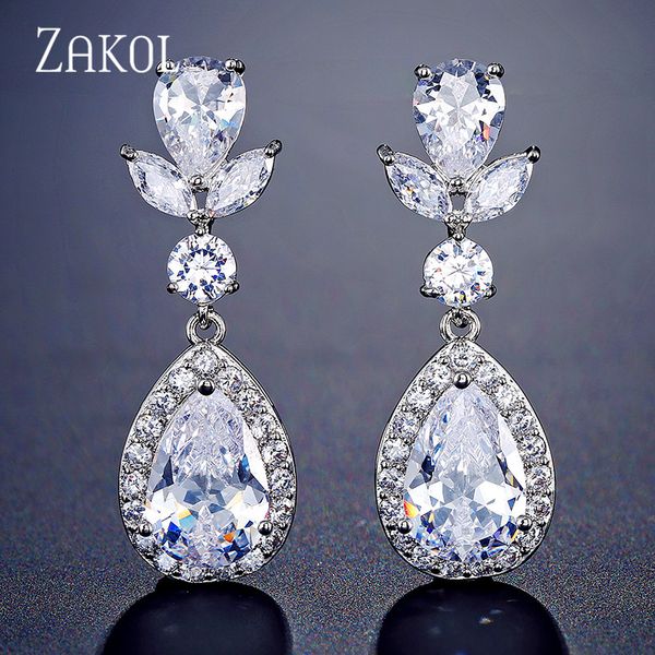 

zakol fashion drop type zircon earrings women's party trendy wild earrings allergy jewelry accessories wholesale fsep2242, Silver