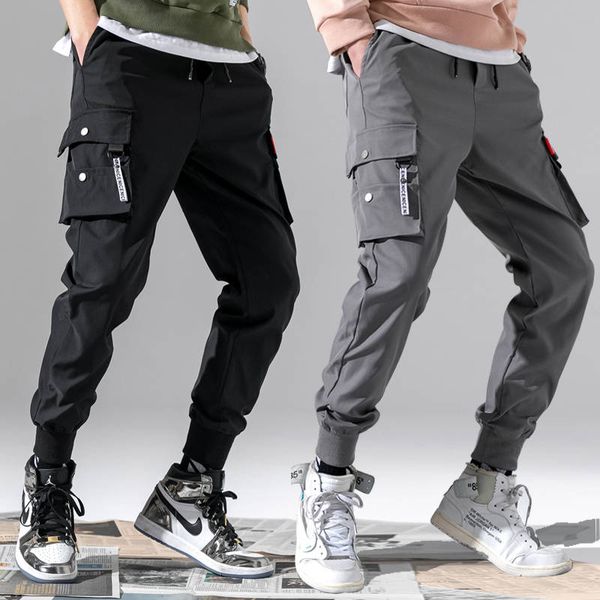 

2020 autumn men slim pockets cargo pants hip hop baggy harem pants black white track cotton sweatpants joggers male