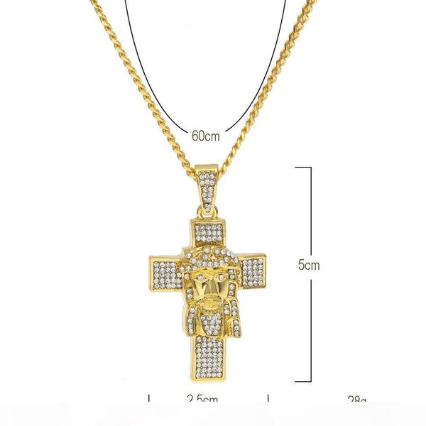 

l hip hop necklace gold plated cross jesus face pendant necklace full cz crystal 60cm cuban chain men women jewelry, Silver