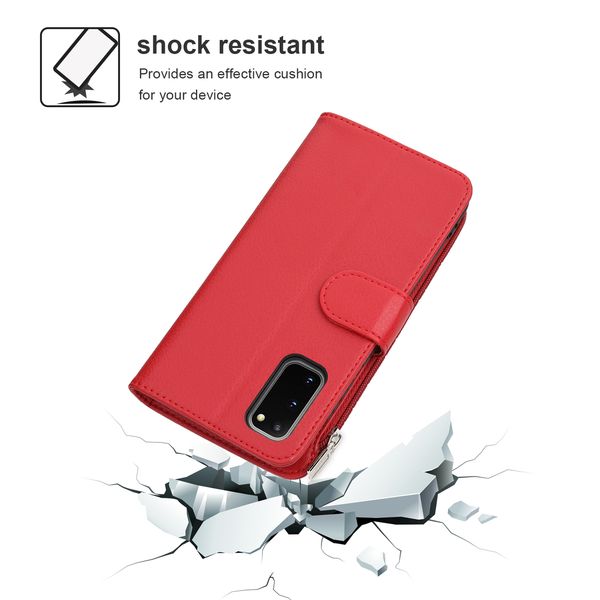 

multifunction zipper wallet leather case for samsung galaxy s20 plus phone cover with card pocket and shock resistant