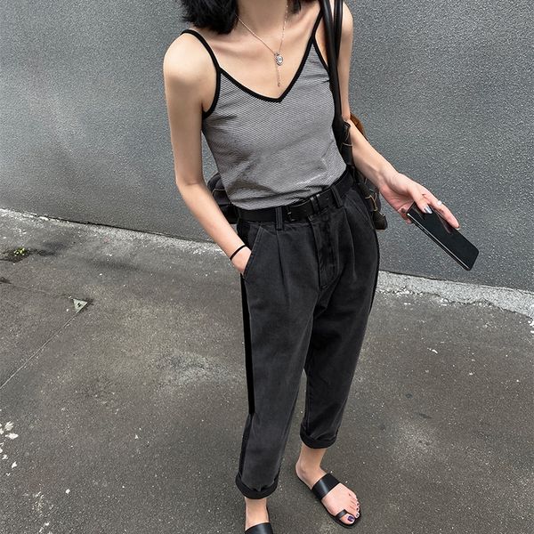

style classic striped camisole women's summer outer wear v-neck sleeveless slim coat coat fit inner base, Camo
