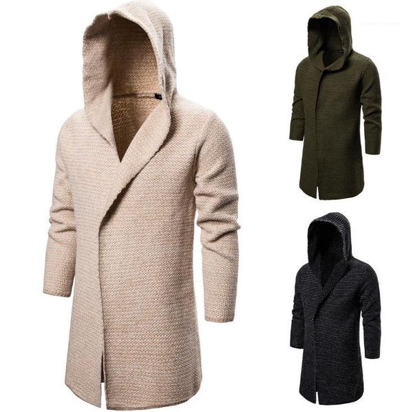 

одежда мужская сплошной цвет свитера кардигана вскользь с длинным рукавом с капюшоном длинные вязание пальто новых людей конструктора, White;black