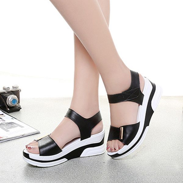 

2020 new fashion style casual female shoes woman summer wedge comfortable sandals ladies flat sandals fashion summer wedges, Black