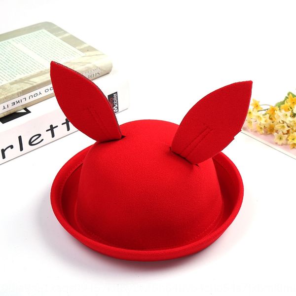 

children's woolen rabbit ear curling solid color male and female wool tu er hat children's british all-match woolen hat, Blue;gray