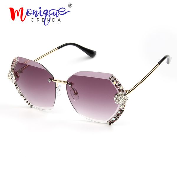 

vintage rimless sunglasses women bling diamond brand designer men sun glasses ladies men shades rhinestone case, White;black