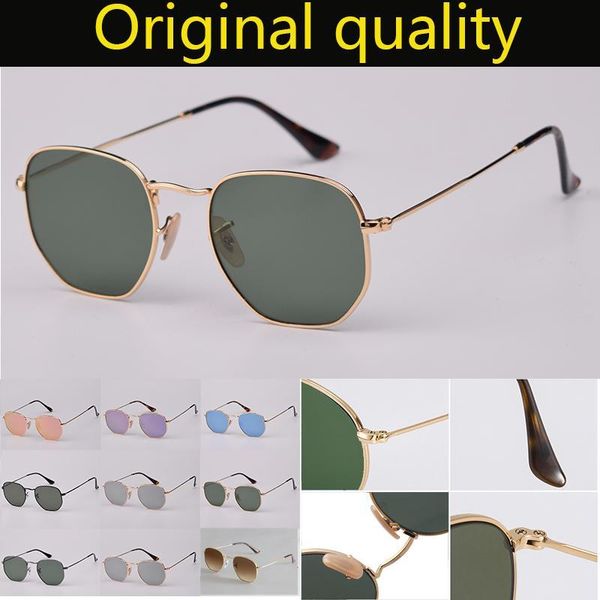 

3548 designer brand round metal sunglasses men women sunglasses hexagonal real g15 glass lenses for man woman with leather case, White;black
