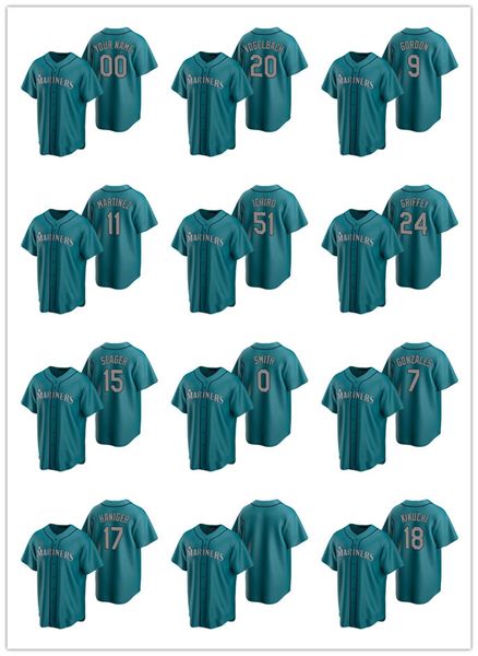 

seattle mariners men women youth 7 marco gonzales 18 yusei kikuchi 2020 alternate baseball jersey, Black