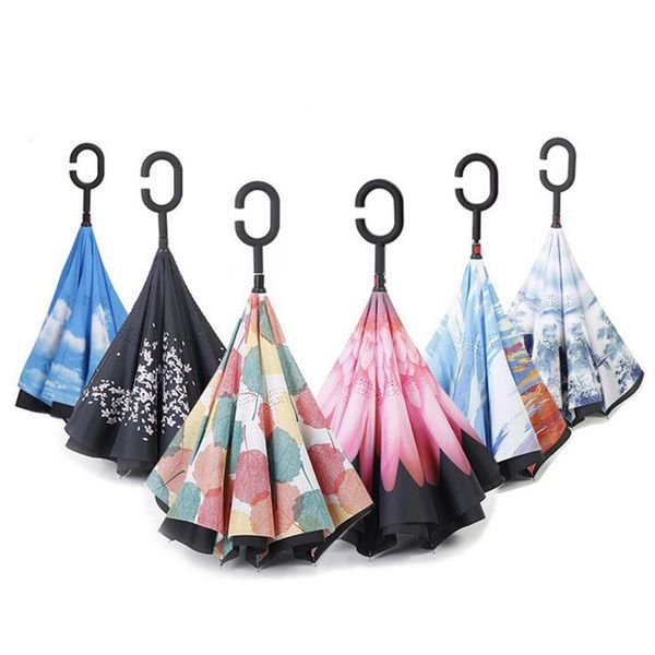 

inverted umbrella windproof and waterproof 46 colors double layer c handle reverse inside out umbrellas inverted umbrella ym001-ym046