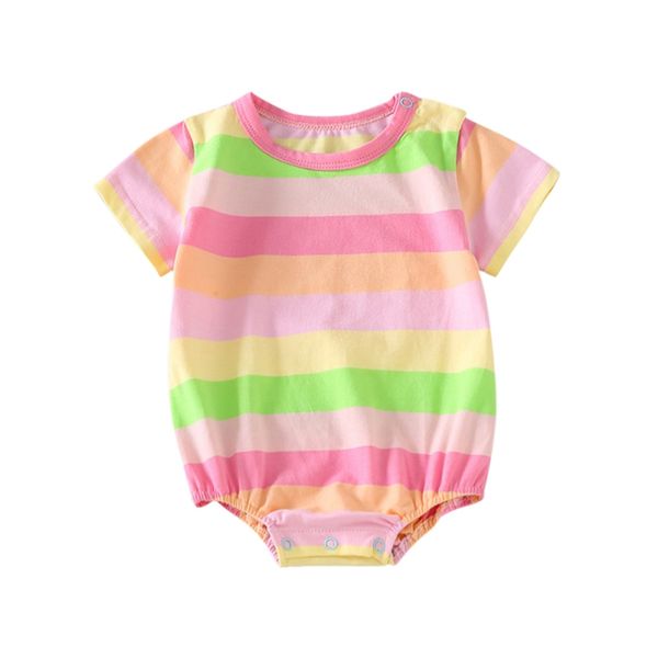 

new summer newborn baby clothes baby girl boy rompers rainbow stripe jumpsuit, Blue