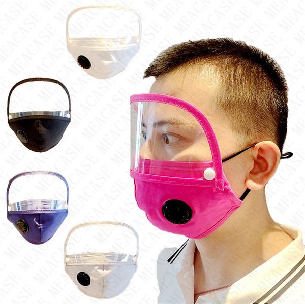 

washable detachable cotton masks women men with valve and filter pocket slot face mask removable eye shield plastic clear visor cover d71511, White