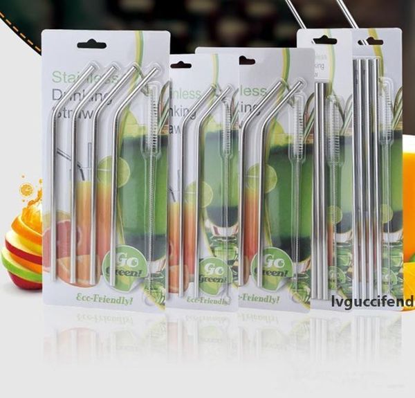 

20oz 30oz 4 straw 1brush drinking straws and brushes stainless steel bent curved straight drinking straws epacket free