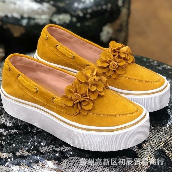 

cross border women's shoes spot 2020 spring and autumn fashion round head flower large size muffin thick sole shoes, Black