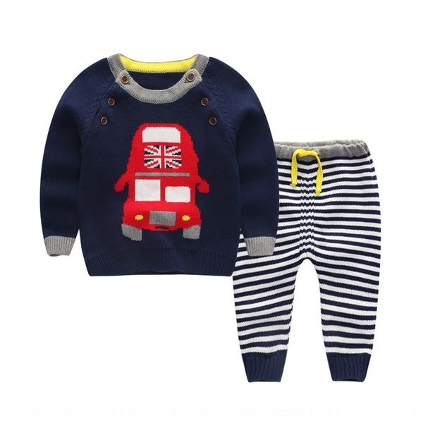 

baby striped thickened baby set boys' and girls ' children's knitted sweater infant yarn sweater, Blue