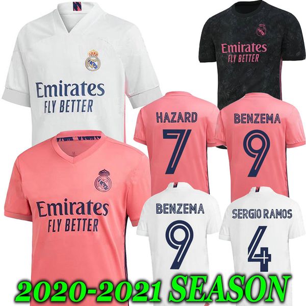 

2020 2021 real madrid jerseys 20 21 soccer jersey hazard sergio ramos benzema vinicius camiseta football shirt uniforms men + kids kit sets, Black;yellow