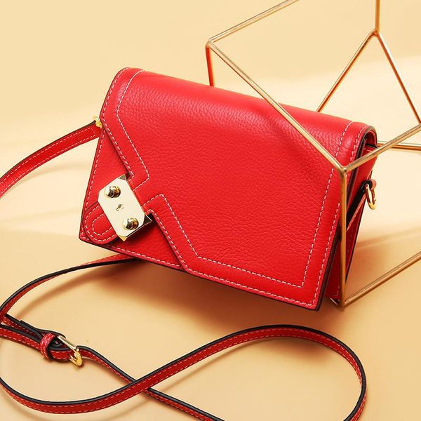 

design shoulder bag ladies new lychee leather fashion diagonal bag lady sweet wind wild casual leather small square bag gift 1082