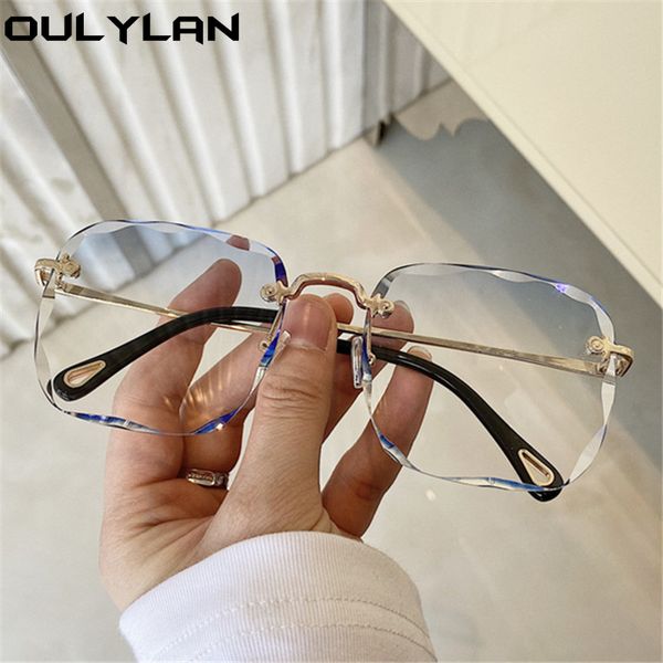 

oulylan square sunglasses women frameless gradient sun glasses ladies brand designer retro pink blue outdoor goggles uv400, White;black