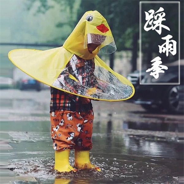 

children poncho ufo small yellow duck umbrella hat waterproof student cloak cloak baby kindergarten internet red child, Red;brown