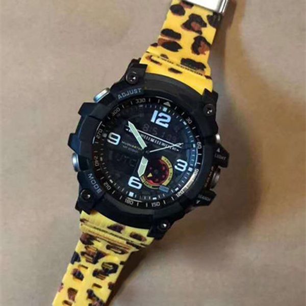 

2020 summer limited mens sport watches g style shock clock gg1000 anniversary model leopard yellow led digital display watch, Slivery;brown