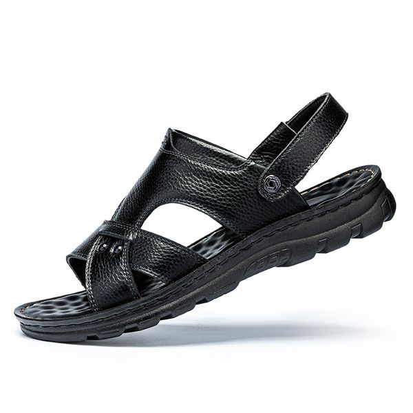 

ete rubber masculino sandles verano couro beach sandal uomo ritable classic vietnam da genuine slide summer playa shoes cuir v, Black