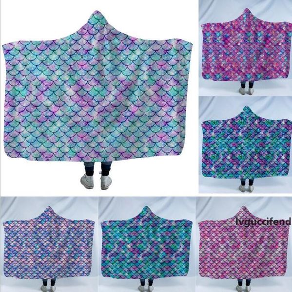 

mermaid blanket kids fish scale printed winter hooded blankets winter warm add wool thickened blankets wy302
