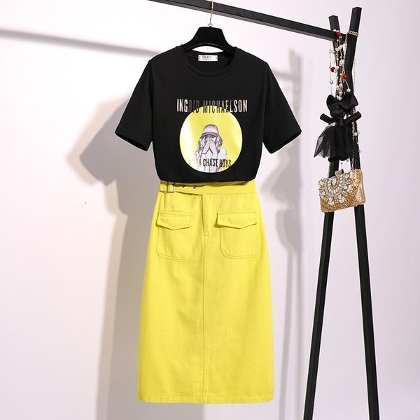 

2020 summer new fashion korean style woman suits short sleeve printed cotton t shirt + casual elegant midi skirt two piece sets, Gray