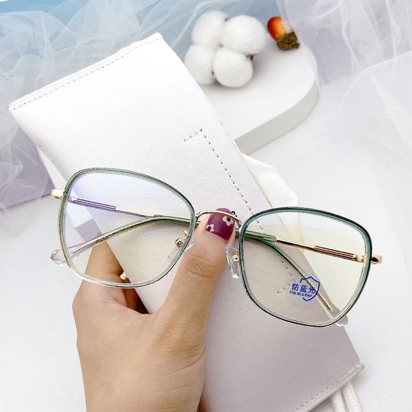 

m2009 korean irregular square myopia glasses frame plain street p anti-blue light plate foot cover student myopia glasses frame, Silver