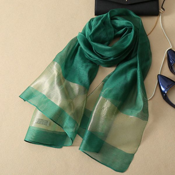 

coolcheer new silk scarves elegant silk women scarf stitching gold silk scarves long section soft shawl muffler organza scarf t200729, Blue;gray