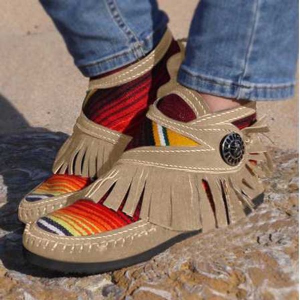 

женщины кисточкой нашивки ботильоны 2020 женская шитье подогреть женщина flats женские обуви дамы повседневный hook loops обувь плюс размер, Black