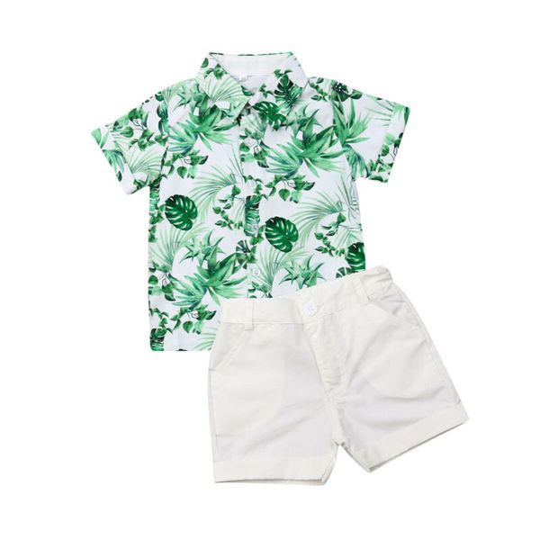 

1-5y toddler kids baby boys gentleman clothes short sleeve leaf print shirt shorts formal outfit summer boys 2pcs clothing, White