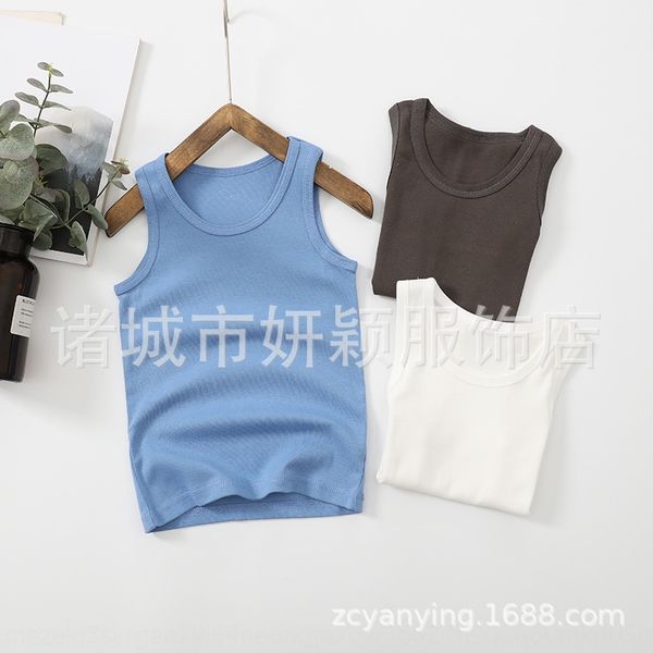 

tb9nw 20 summer new boys girlselastic rowan solid vest color vest comfortable and easy to wear round neck thin medium and large chil, Blue