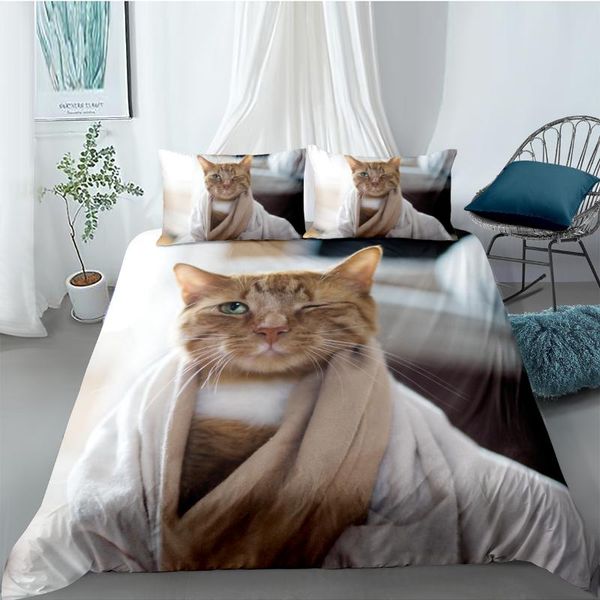 

3d duvet cover sets quilt covers comforter case set bedding set king  twin double single size bed linens cat 140*200cm