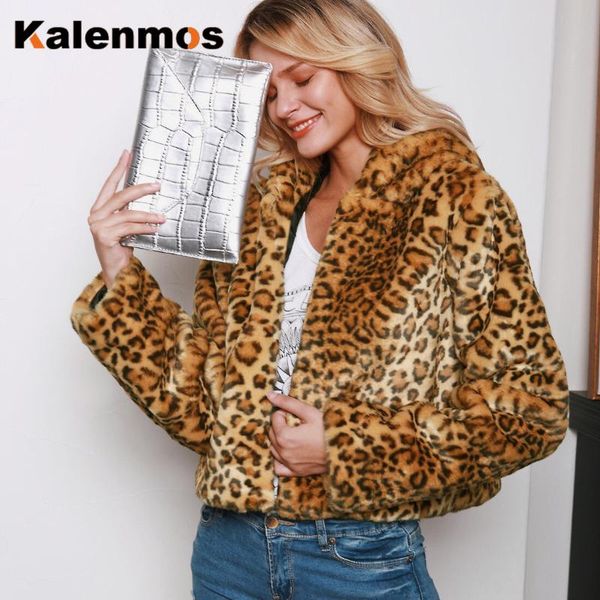

faux fur coat leopard jacket fall winter pocket warm daily casual outfit feminino handmade plus size s-3xl coat women, Black