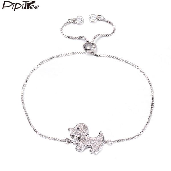 

pipitree cute cubic zirconia puppy dog bracelet for women kids copper jewelry adjustable chain link charm bracelets nickle free, Black