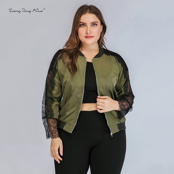 

моды кружева шить кружево куртки женщин размера больших длинный рукав молнии куртку небольшой пальто jr7425, Black;brown