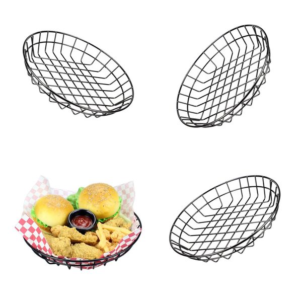 

3x l metal fast food baskets restaurant serving for sandwiches fries chips