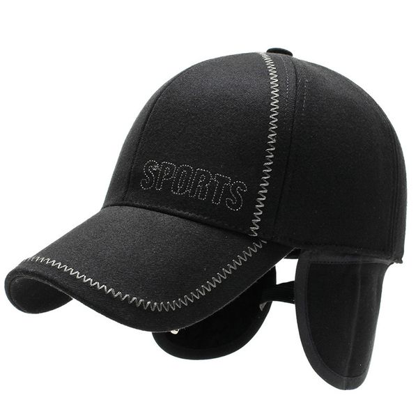 

fashion men's winter hats earmuffs leisure cap winter baseball caps woolen thick warm outdoor hat women men gorras wholesale, Black;white