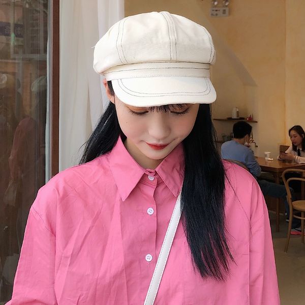 

women's net red thin korean fashion beret all-match beret octagonal octagonal hat hat casual literary cap, Blue;gray