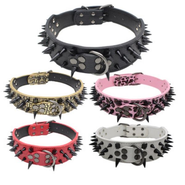 

dog collars & leashes xs-l leather collar anti-bite adjustable puppy studded rivets pet dogs neck strap supplies