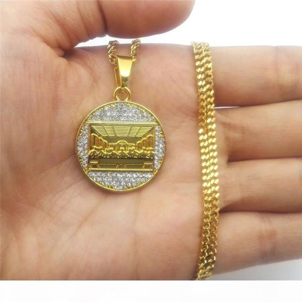 

r leonardo da vinci the last supper pendant necklace for men bling ice out gold plated hip hop jewelry fashion hip hop chains, Silver