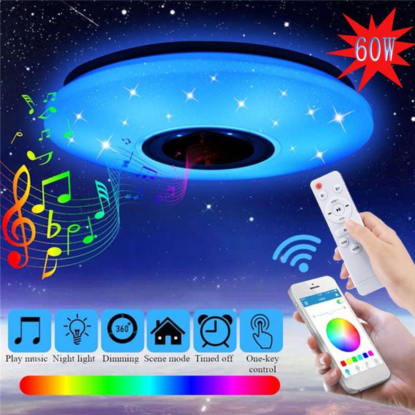 Lampada da soffitto con altoparlante Bluetooth, dimmerabile, multicolore, telecomando con controllo APP, plafoniera intelligente da 60 W che cambia colore musicale